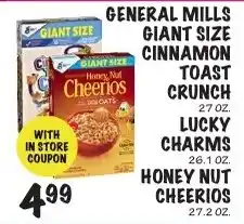 Foodarama General Mills giant size cinnamon toast crunch, lucky charms, honey nut cheerios offer
