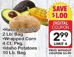 Fairplay Hass Avocados, Wrapped Corn, Idaho Potatoes offer
