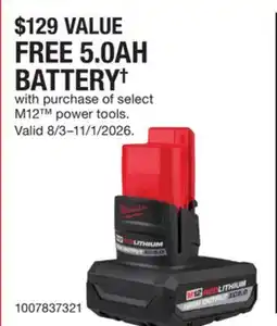 The Home Depot MILWAUKEE 5.0AH BATTERY† offer