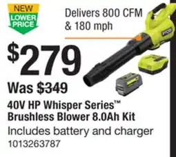 The Home Depot RYOBI 40V HP Whisper Series Brushless Blower 8.0Ah Kit offer