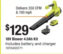 The Home Depot RYOBI ONE 18V Blower 4.0Ah Kit offer