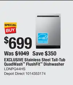 The Home Depot LG EXCLUSIVE Stainless Steel Tall-Tub QuadWash FlushFit Dishwasher offer