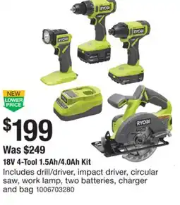 The Home Depot 18V 4-Tool 1.5Ah/4.0Ah Kit offer