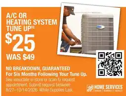 The Home Depot A/C OR HEATING SYSTEM TUNE UP offer