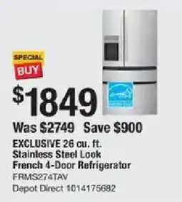 The Home Depot ExclusivE 26 cu. ft. Stainless Steel Look French 4-Door Refrigerator offer