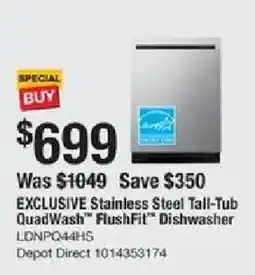 The Home Depot exclusive stainless steel tall-tub quadwash flushfit dishwasher offer