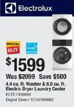 The Home Depot Electrolux 4.4 cu. ft. Washer & 8.0 cu. ft. Electric Dryer Laundry Center offer