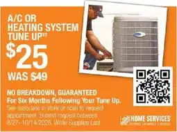 The Home Depot Home Services A/C Or Heating System Tune Up offer