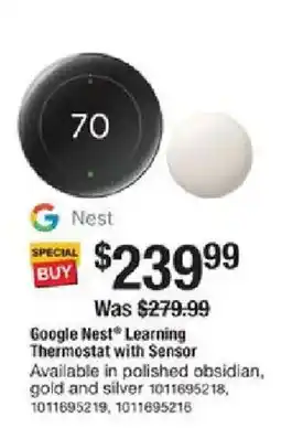 The Home Depot Google Nest Learning Thermostat with Sensor offer