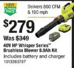 The Home Depot 40v hp whisper series brushless blower 8.0ah kit offer