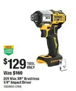 The Home Depot DeWalt 20V Max XR Brushless 1/4" Impact Driver offer