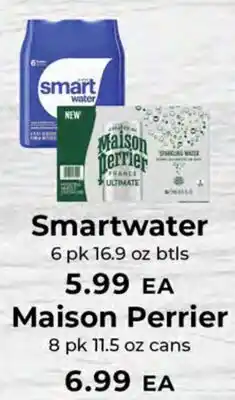 Sunset Foods Smartwater 6 pk 16.9 oz btls, Maison Perrier 8 pk 11.5 oz cans offer