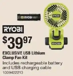 The Home Depot Ryobi exclusive usb lithium clamp fan kit offer