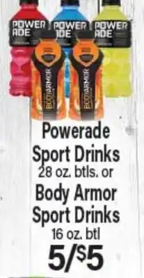 Angelo Caputo's Fresh Market Powerade Sport Drinks 28 oz, btls. or Body Armor Sport Drinks 16 oz, btl offer