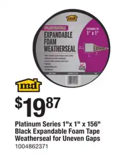 The Home Depot MB Platinum Series 1 x 1 x 156 Black Expandable Foam Tape Weatherseal for Uneven Gaps offer