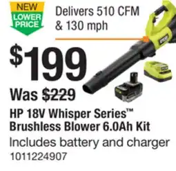 The Home Depot Ryobi One HP 18V Whisper Series Brushless Blower 6.0Ah Kit offer
