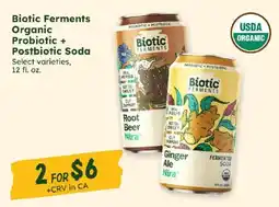 Sprouts Farmers Market Biotic Ferments Organic Probiotic + Postbiotic Soda offer