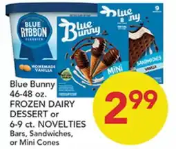 Pete's Fresh Market Blue Bunny 46-48 oz. FROZEN DAIRY DESSERT or 6-9 ct. NOVELTIES Bars, Sandwiches, or Mini Cones offer
