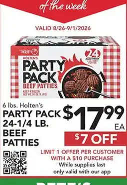 Pete's Fresh Market 6 lbs. Holten's PARTY PACK 24-1/4 LB. BEEF PATTIES offer