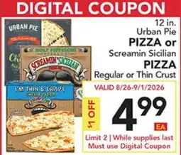 Pete's Fresh Market 12 in. Urban Pie PIZZA or Screamin Sicilian PIZZA offer