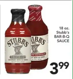 Pete's Fresh Market 18 oz. Stubb's BAR-B-Q SAUCE offer