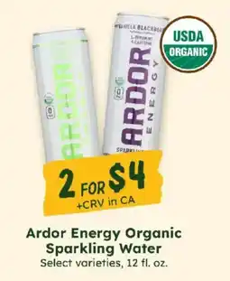 Sprouts Farmers Market Ardor Energy Organic Sparkling Water offer