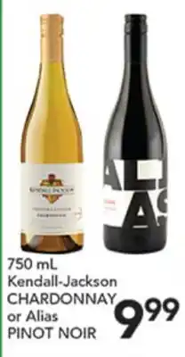 Pete's Fresh Market 750 mL Kendall-Jackson CHARDONNAY or Alias PINOT NOIR offer