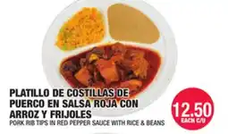 Carnicerias Jimenez PLATILLO DE COSTILLAS DE PUERCO EN SALSA ROJA CON ARROZ Y FRIJOLES offer