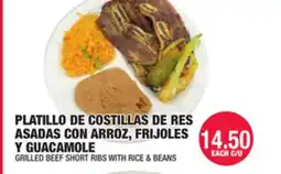 Carnicerias Jimenez PLATILLO DE COSTILLAS DE RES ASADAS CON ARROZ, FRIJOLES Y GUACAMOLE offer