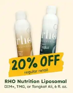 Sprouts Farmers Market Rho Nutrition Liposomal DIM+, TMG, or Tongkat Ali offer