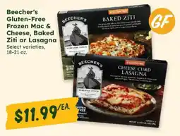 Sprouts Farmers Market Beecher's Gluten-Free Frozen Mac & Cheese, Baked Ziti or Lasagna offer