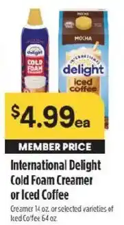 Raley's International Delight Cold Foam Creamer or Iced Coffee offer