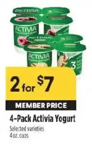 Raley's Member Price 4-Pack Activia Yogurt offer
