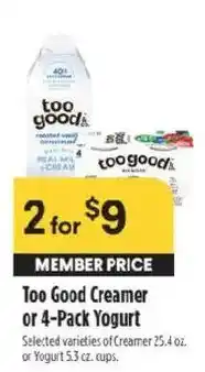 Raley's Too Good Creamer or Yogurt offer