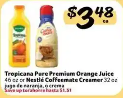 Fresco y Más Tropicana Pure Premium Orange Juice or Nestlé Coffeemate Creamer offer