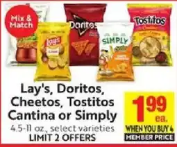 Save Mart Lay's, Doritos, Cheetos, Tostitos Cantina or Simply offer