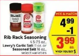 Save Mart Rib Rack Seasoning, Lawry's Garlic Salt, Seasoned Salt offer