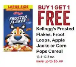 Coborn's Kellogg's Frosted Flakes, Froot Loops, Apple Jacks or Corn Pops Cereal offer