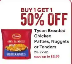 Coborn's Tyson breaded chicken patties, nuggets or tenders offer