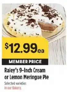 Raley's Raley's 9-Inch Cream or Lemon Meringue Pie offer