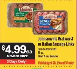 Raley's Johnsonville Bratwurst or Italian Sausage Links offer