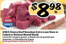Fresco y Más Usda choice beef boneless extra lean stew or cubed or bottom round steak offer