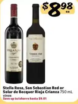 Fresco y Más Stella Rosa, San Sebastian Red or Solar de Becquer Rioja Crianza offer