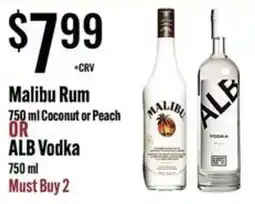Jons International Malibu Rum or ALB Vodka offer