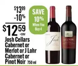 Jons International Josh Cellars Cabernet or Merlot or J Lohr Cabernet or Pinot Noir offer
