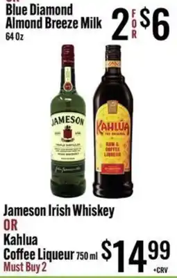 Jons International Jameson Irish Whiskey or Kahlua Coffee Liqueur offer