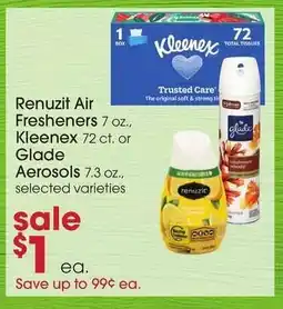 Giant Eagle Renuzit Air Fresheners, Kleenex, or Glade Aerosols offer
