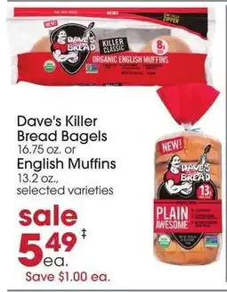 Giant Eagle Dave's Killer Bread, Bagels, or English Muffins offer