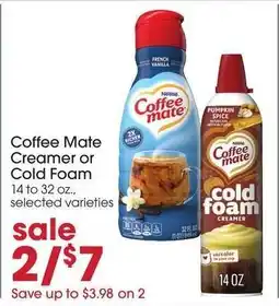 Giant Eagle Coffee mate creamer or cold foam offer