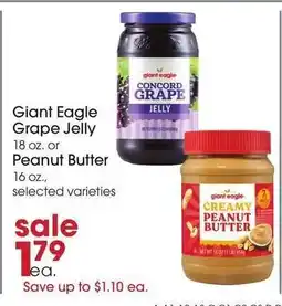 Giant Eagle Giant Eagle Grape Jelly or Peanut Butter offer